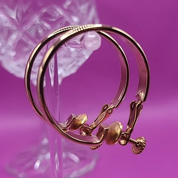 Gold tone hoop clip on earrings by Napier - Picture 6 of 9